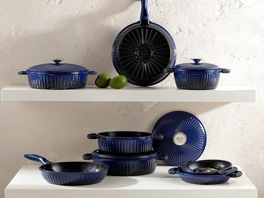 Master Cast Aluminum Casting Shallow Frying Pan 22 cm Dark Blue