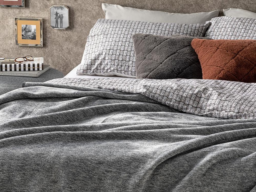 Melange Cu Bumbac Double Pătură 200 x 220 cm Antracit