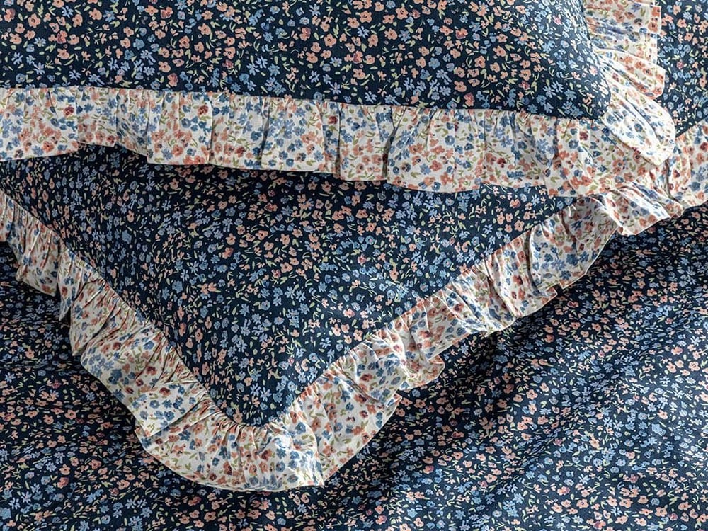 Millefleur Cu Bumbac Single Set Lenjerie De Pat 160x220 cm Bleumarin