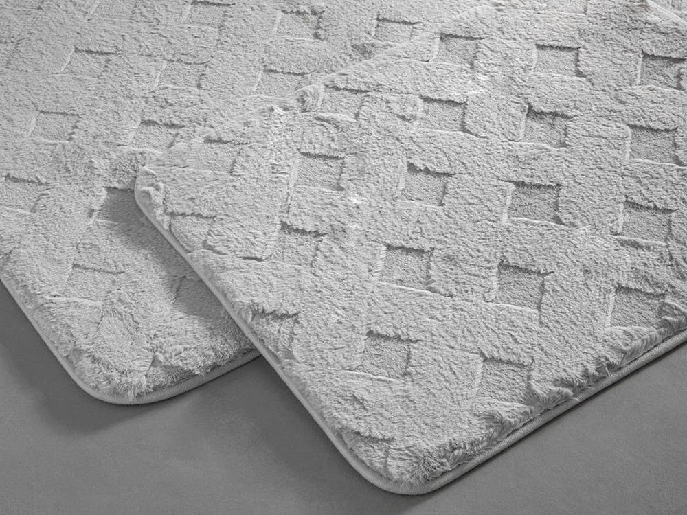 Modest Grid Rabbit Plush Bath Mat Set 50x80cm+40x50cm Gray