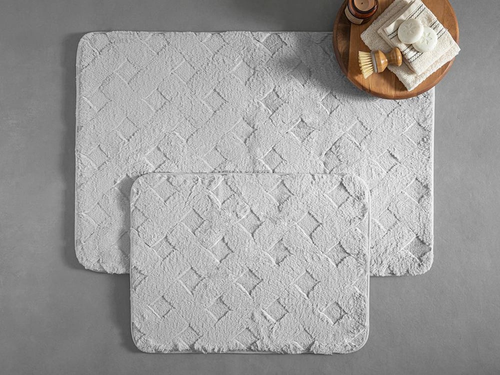 Modest Grid Rabbit Plush Bath Mat Set 50x80cm+40x50cm Gray
