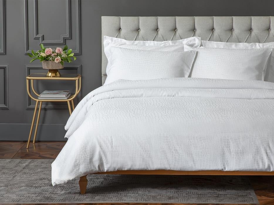 NATURE  Satin din bumbac jacard King Size Set Lenjerie De Pat 240*220 Cm Alb