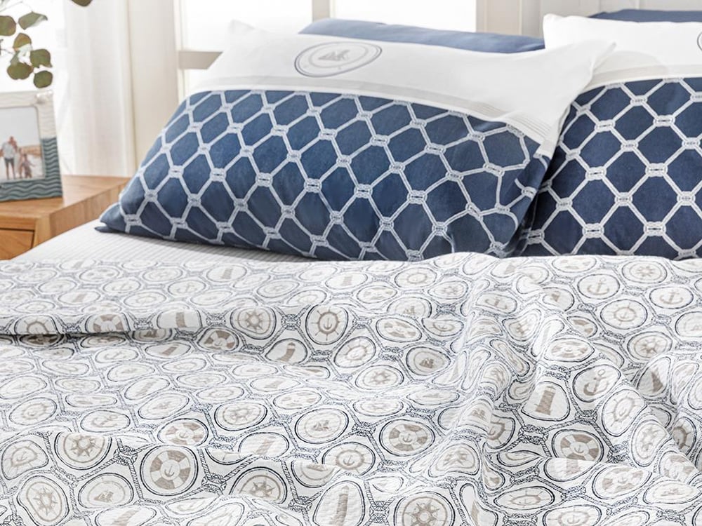 NAUTICAL  Cu imprimeu Pentru o persoana  SET CUVERTURĂ 150x220 cm Albastru inchis