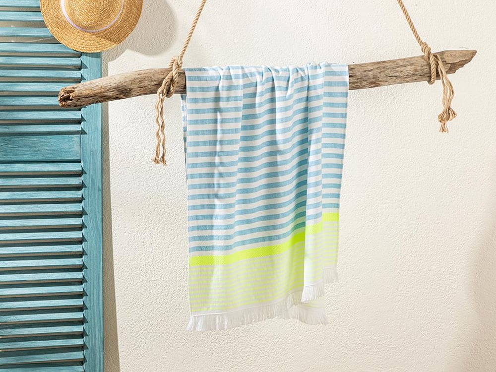 Neon Stripe Striped Beach Towel 70x150 cm Turquoise-Green