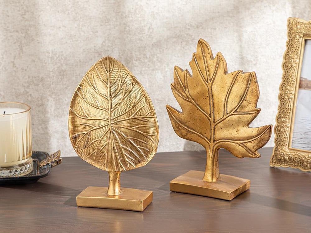 Obiect decorativ, Elegant Leaf, polirăsină, 16x6,5x22 cm, auriu