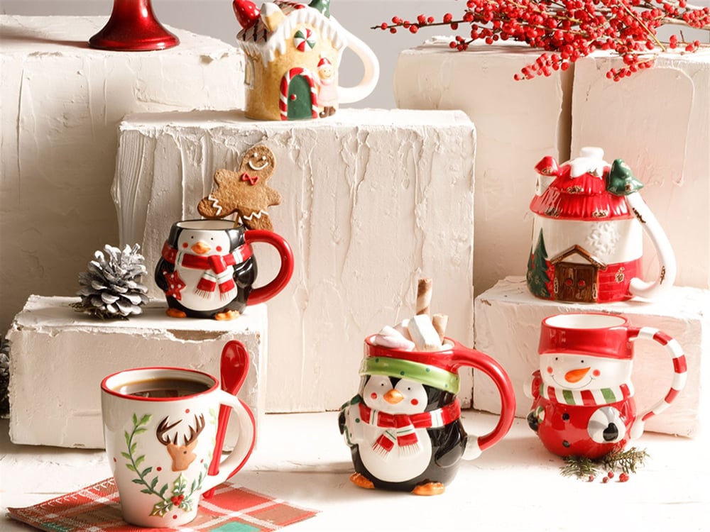 Snowman Dolomite Mug 12x8x10 cm Red - White