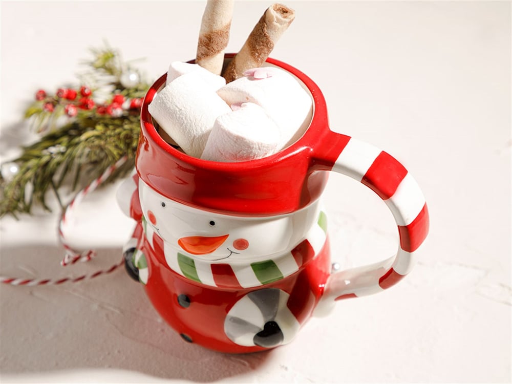 Snowman Dolomite Mug 12x8x10 cm Red - White
