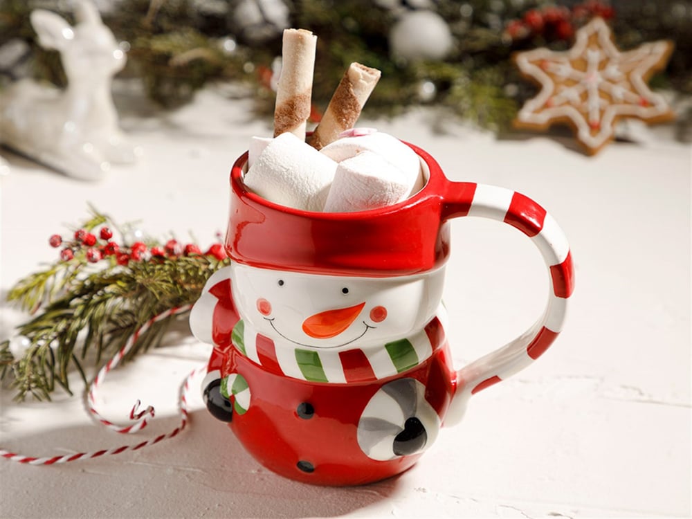 Snowman Dolomite Mug 12x8x10 cm Red - White