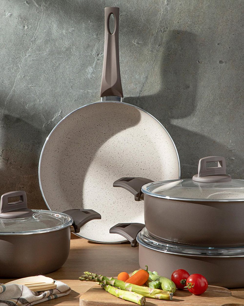 Paol Granite 7 Pieces Cookware Set 20-24-26-26 cm Gray