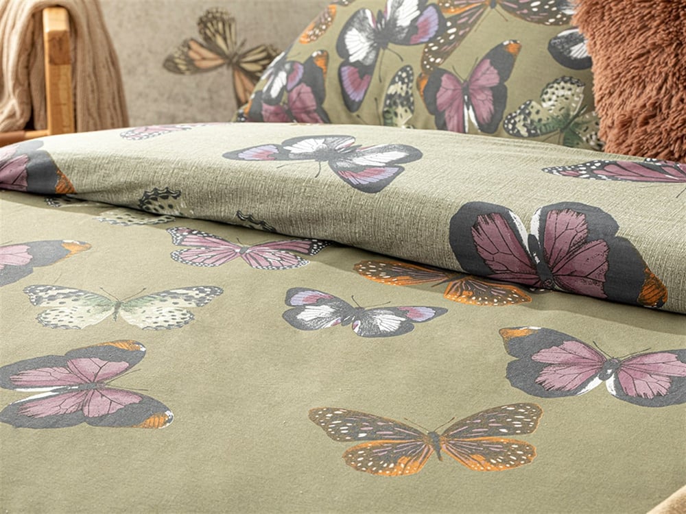 Papilions Cu Bumbac Super King Set Lenjerie De Pat 260x220 cm Verde