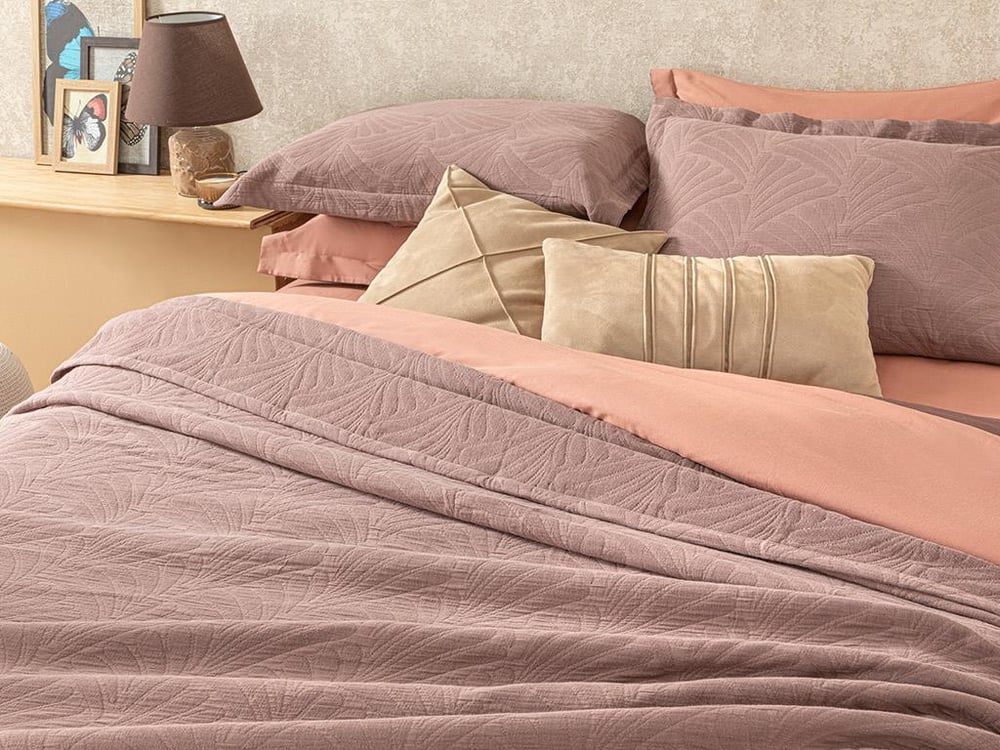 Papillion Jacquard În Relief Single Set Cuverturi Pat 160x240 cm Culoarea Trandafirului Uscat.