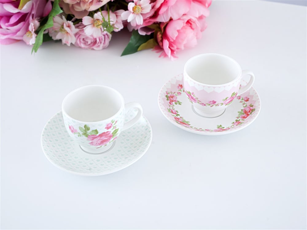 Pastel Lovers Bone China 4 Pieces 2 Servings Coffee Cup Set 100 ml Pink
