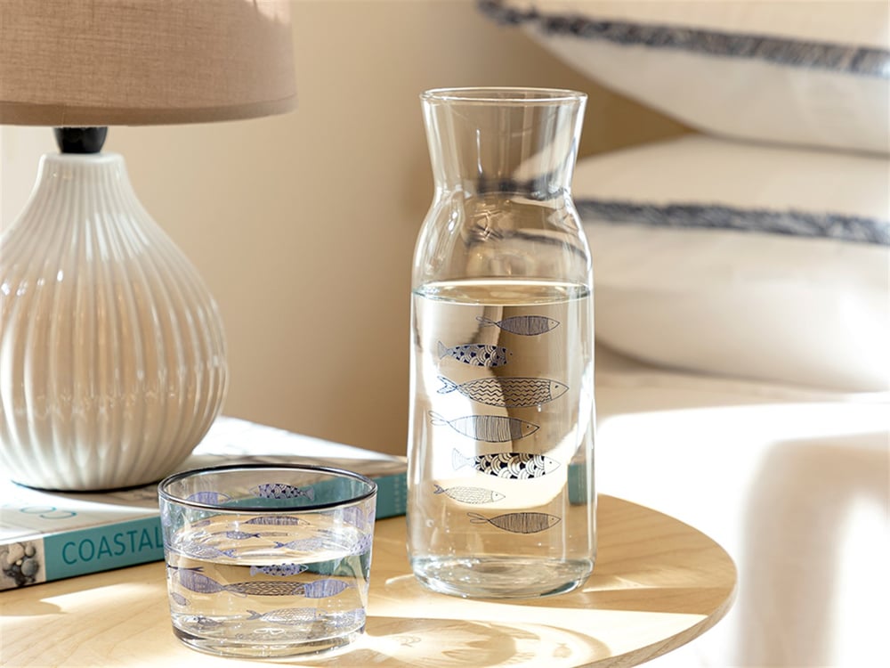 Little Fishes Glass Bedside Jug 700 ml Navy Blue