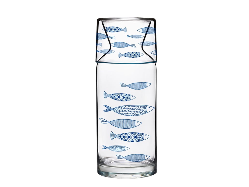 Little Fishes Glass Bedside Jug 700 ml Navy Blue