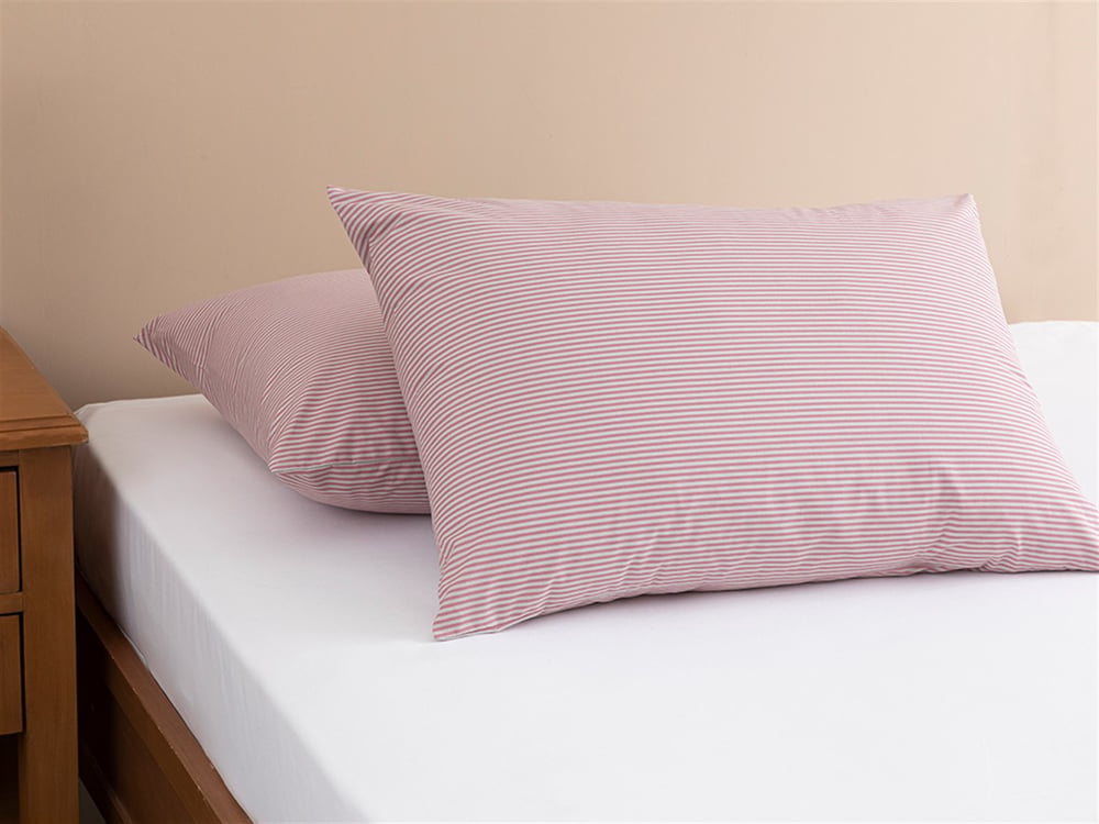 Petit Stripe Cu Bumbac Cu 2 Piese Față De Pernă 50x70 cm Roz - Gri