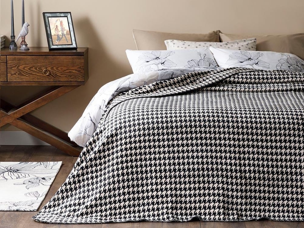Pied de poule Cu Bumbac Single Pătură 150x200 cm Bej - Negru