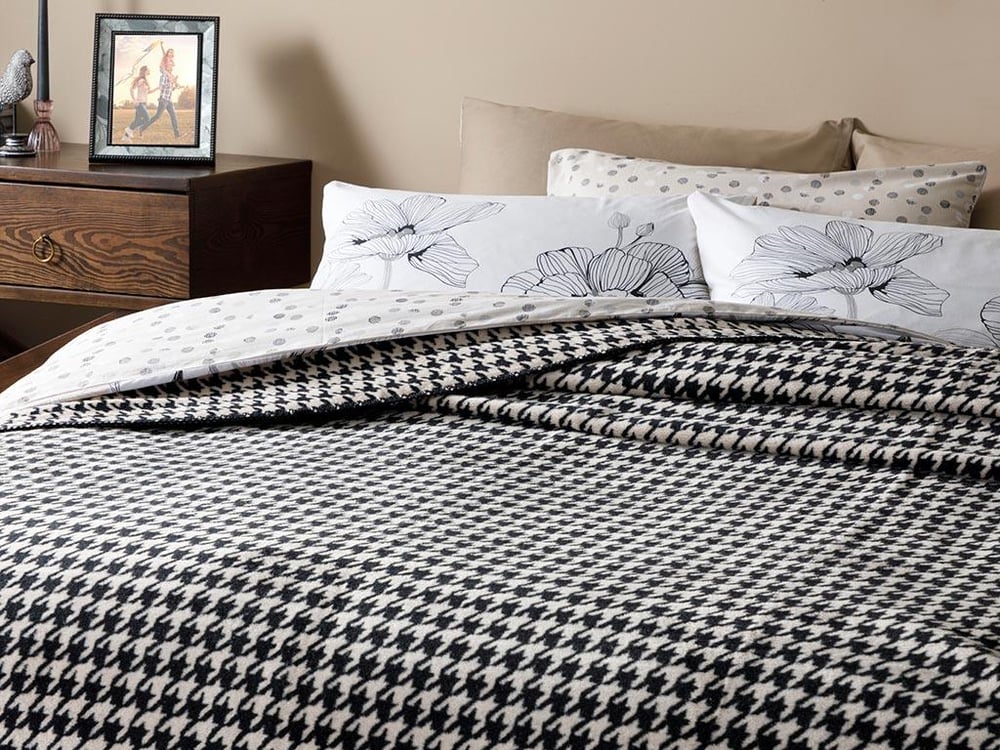 Pied de poule Cu Bumbac Single Pătură 150x200 cm Bej - Negru