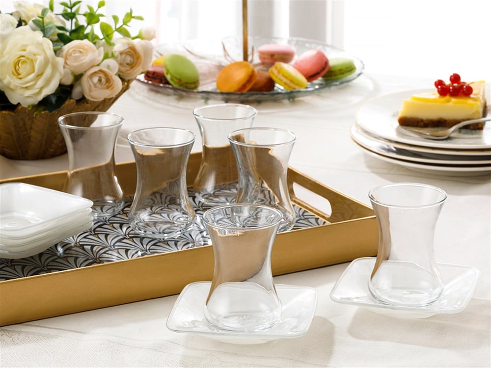 Pinacone Glass 12 Pieces Tea Set 100 ml White