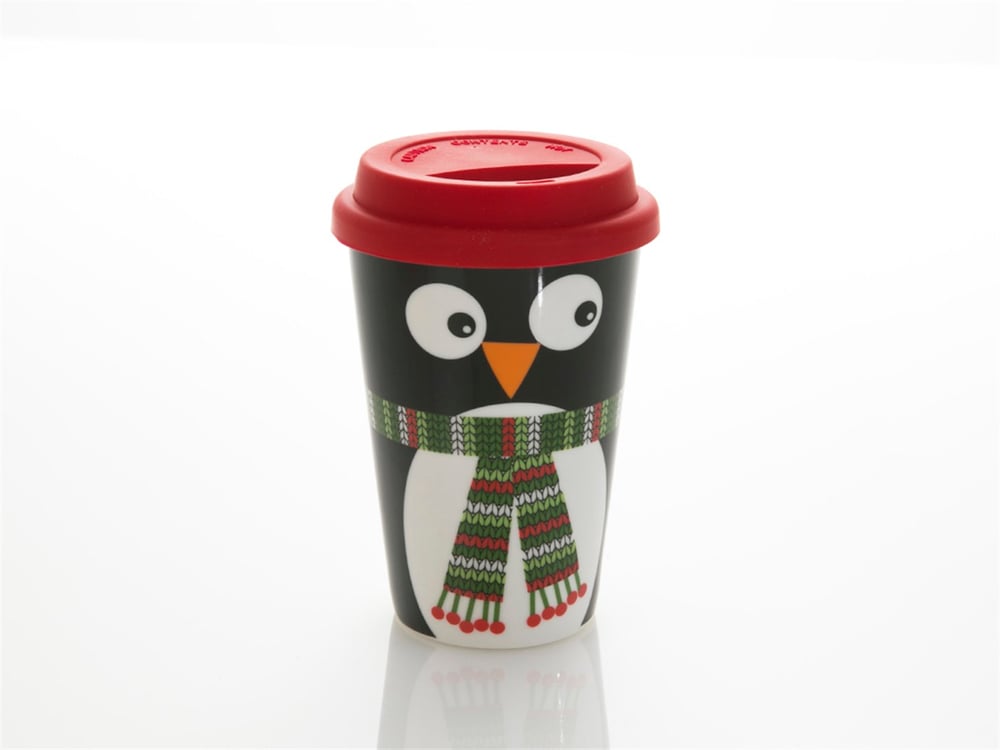 Pinguin  New Bone  Cu capac de silicon CANĂ DE CĂLĂTORIE  400 ml Roşu