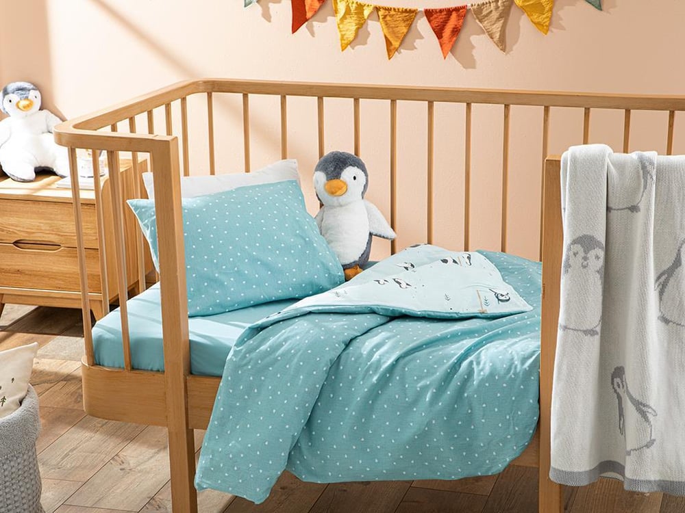 Pinguin Mic Cottony Set De Pat Bebe 100*150 Cm Mentă
