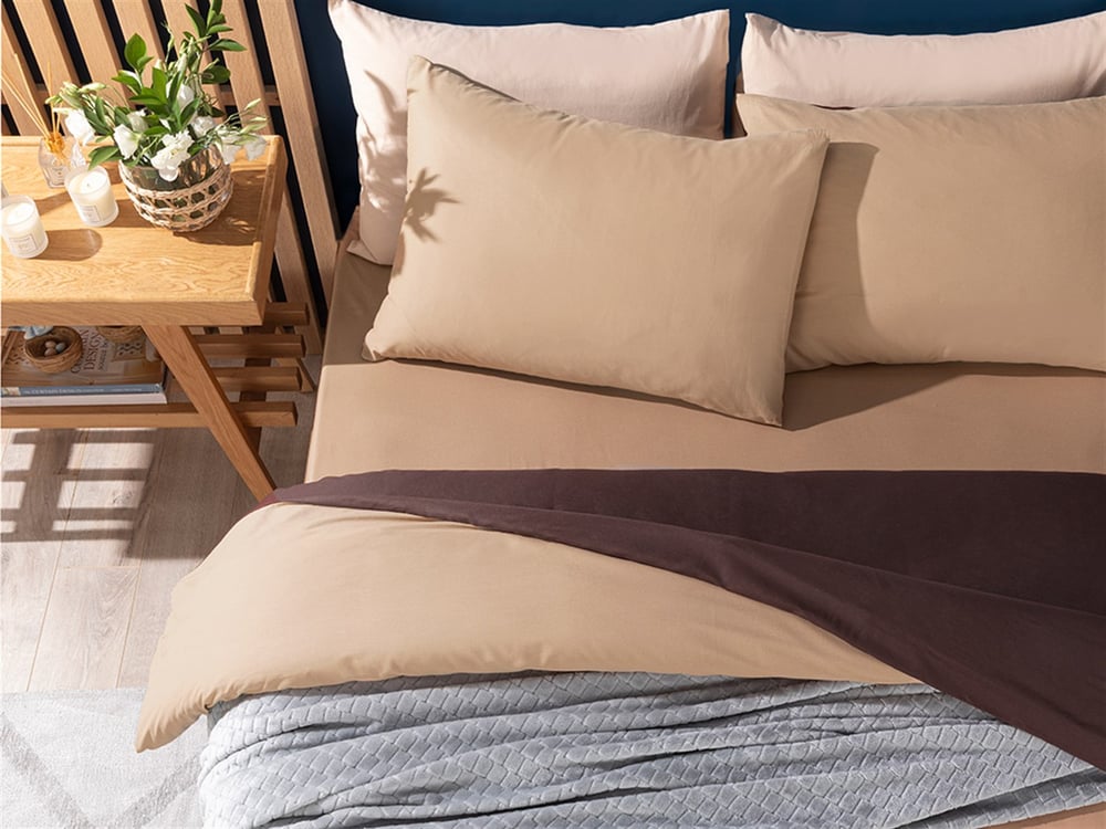 Plain Bumbac  King Size  SET LENJERIE DE PAT 240x220 cm Beige - Brown