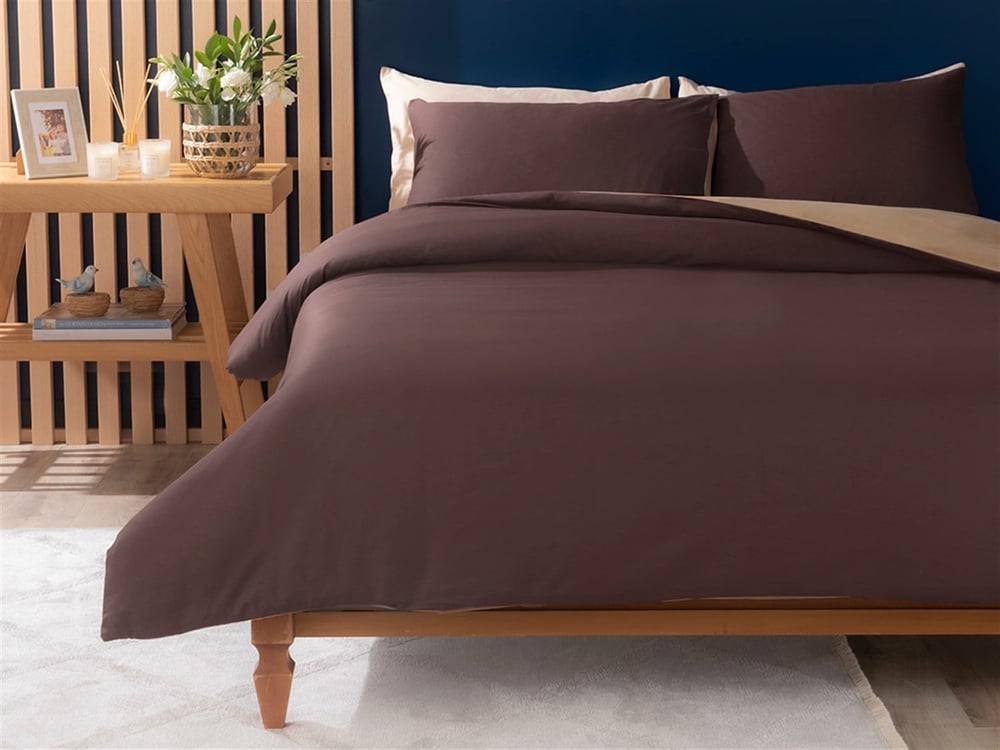 Plain Bumbac  King Size  SET LENJERIE DE PAT 240x220 cm Beige - Brown