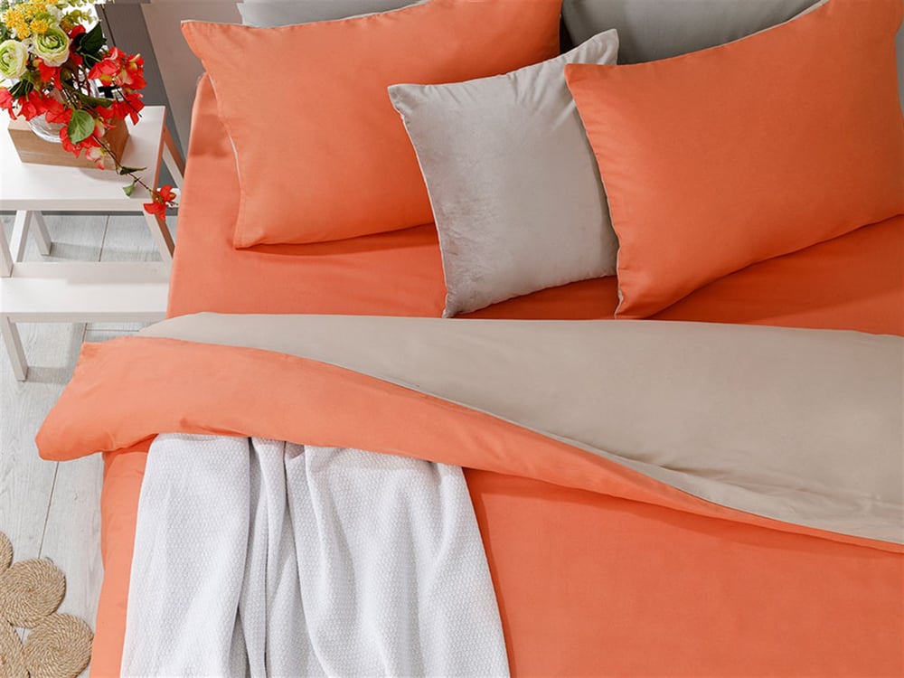 Plain Bumbac Double Person  SET LENJERIE DE PAT 200x220 cm Orange,