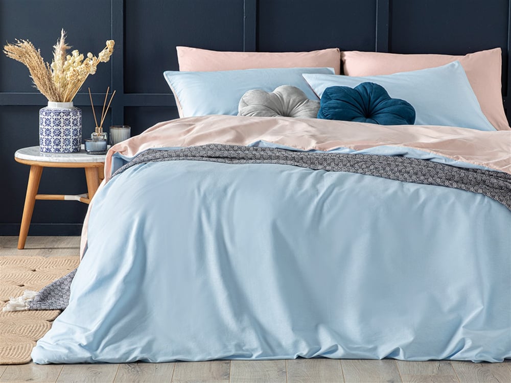 Plain Bumbac Double Person  SET LENJERIE DE PAT 200x220 cm Mavi - Pudra