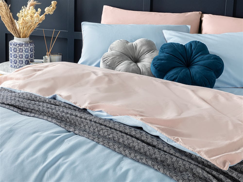 Plain Bumbac Double Person  SET LENJERIE DE PAT 200x220 cm Mavi - Pudra
