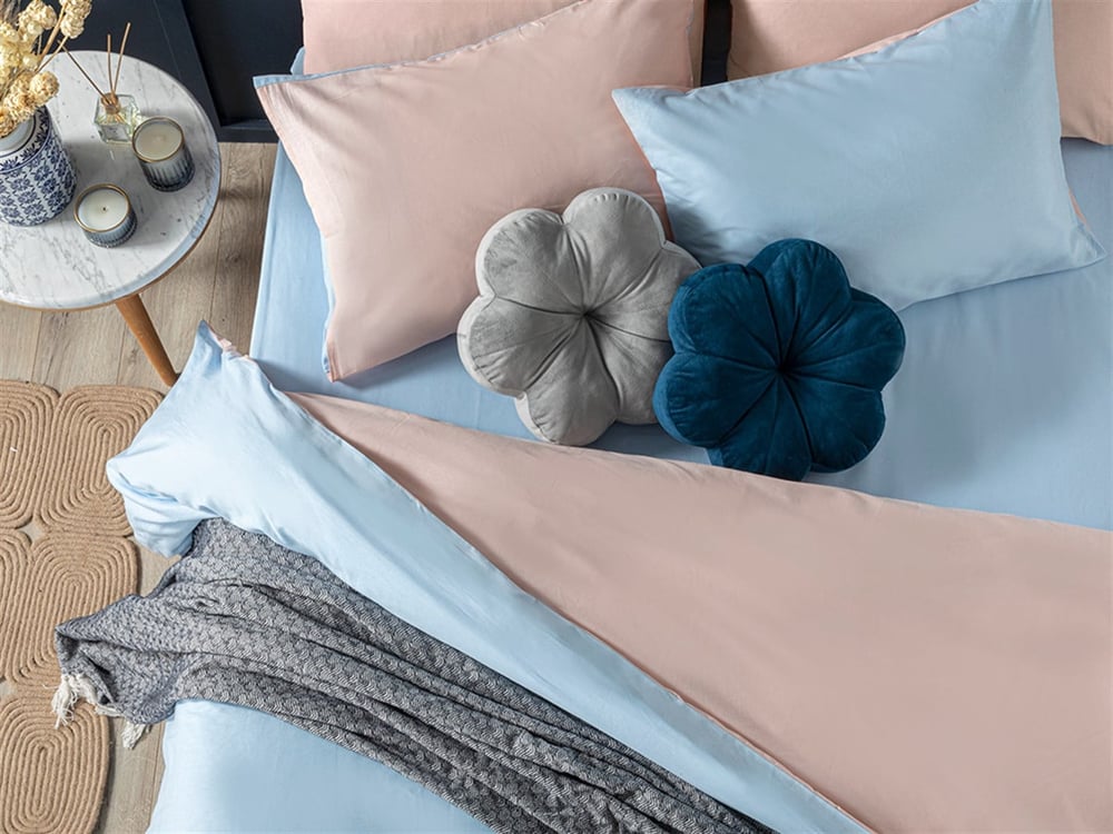 Plain Bumbac Double Person  SET LENJERIE DE PAT 200x220 cm Mavi - Pudra