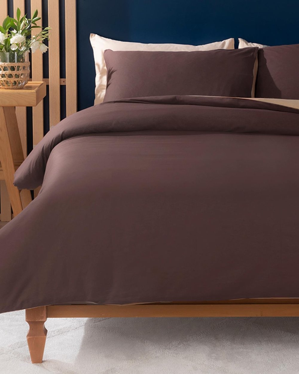 Plain Bumbac Double Set Lenjerie De Pat 200x220 cm Bej - Cafeniu
