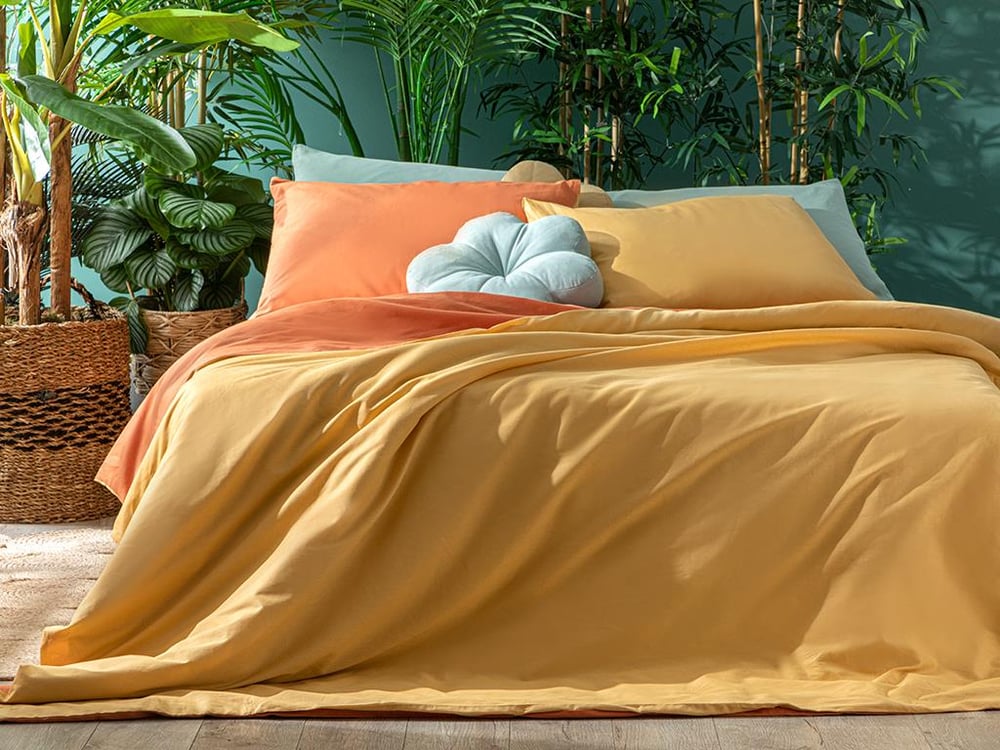 Plain Bumbac For One Person  SET LENJERIE DE PAT 160x220 cm Şeftali – Hardal