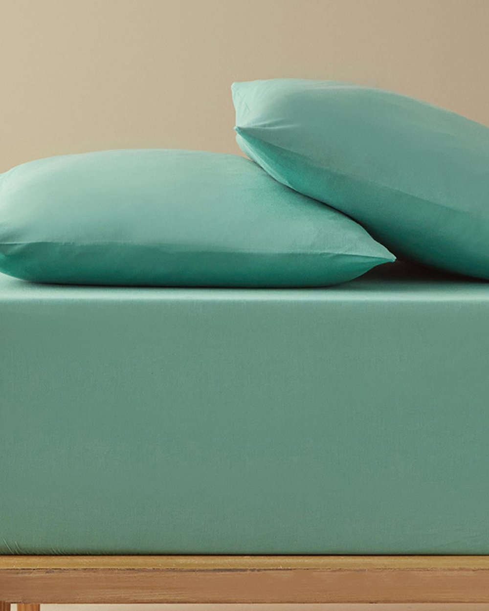 Set cearsaf cu elastic si fete de perna, King Size, Plain, bumbac, 180x200 cm/50x70 cm, verde