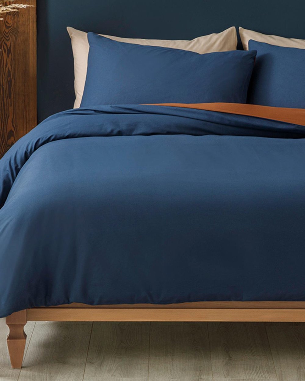 Plain Bumbac King Size Set Lenjerie De Pat 240x220 cm Portocaliu - Albastru