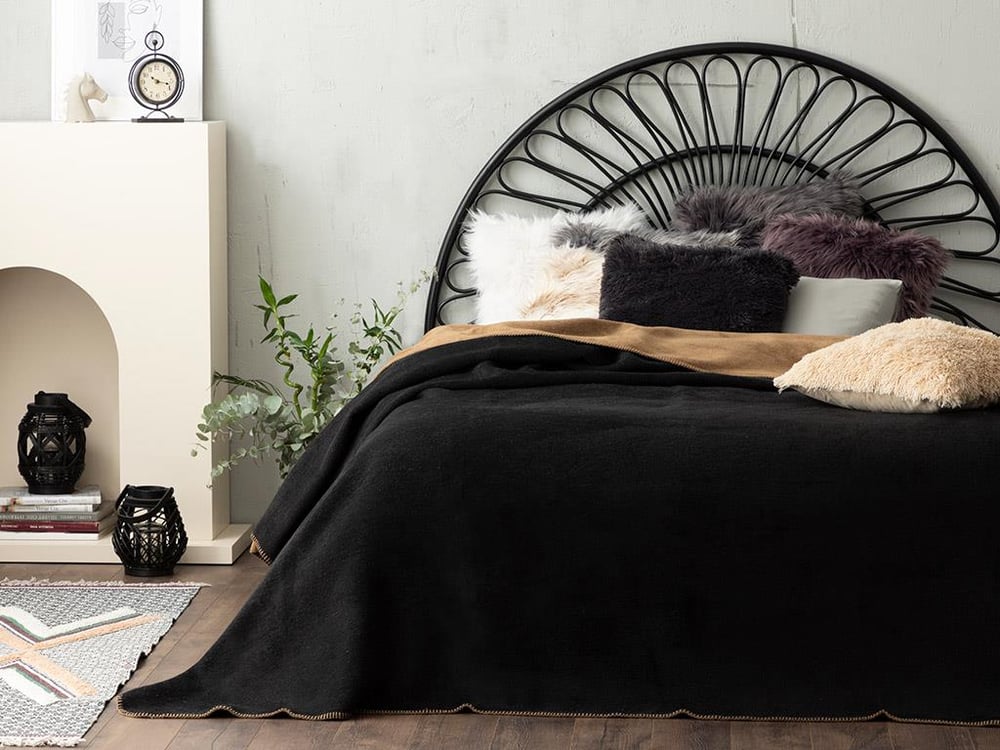 Plain Cu Bumbac Double Pătură 200x220 cm Negru - Bej