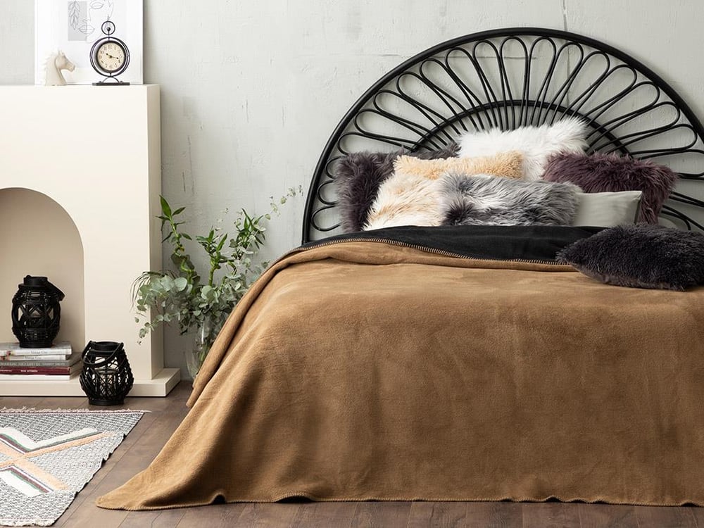 Plain Cu Bumbac Double Pătură 200x220 cm Negru - Bej