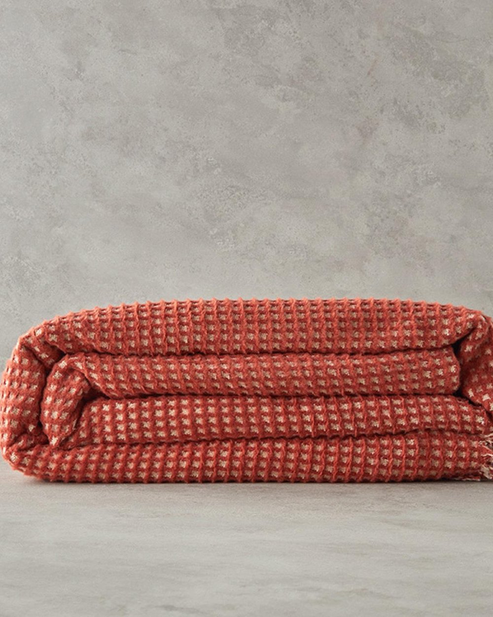 Plain Cu Bumbac Waffle Double Pătură 200x220 cm Bej - Teracota