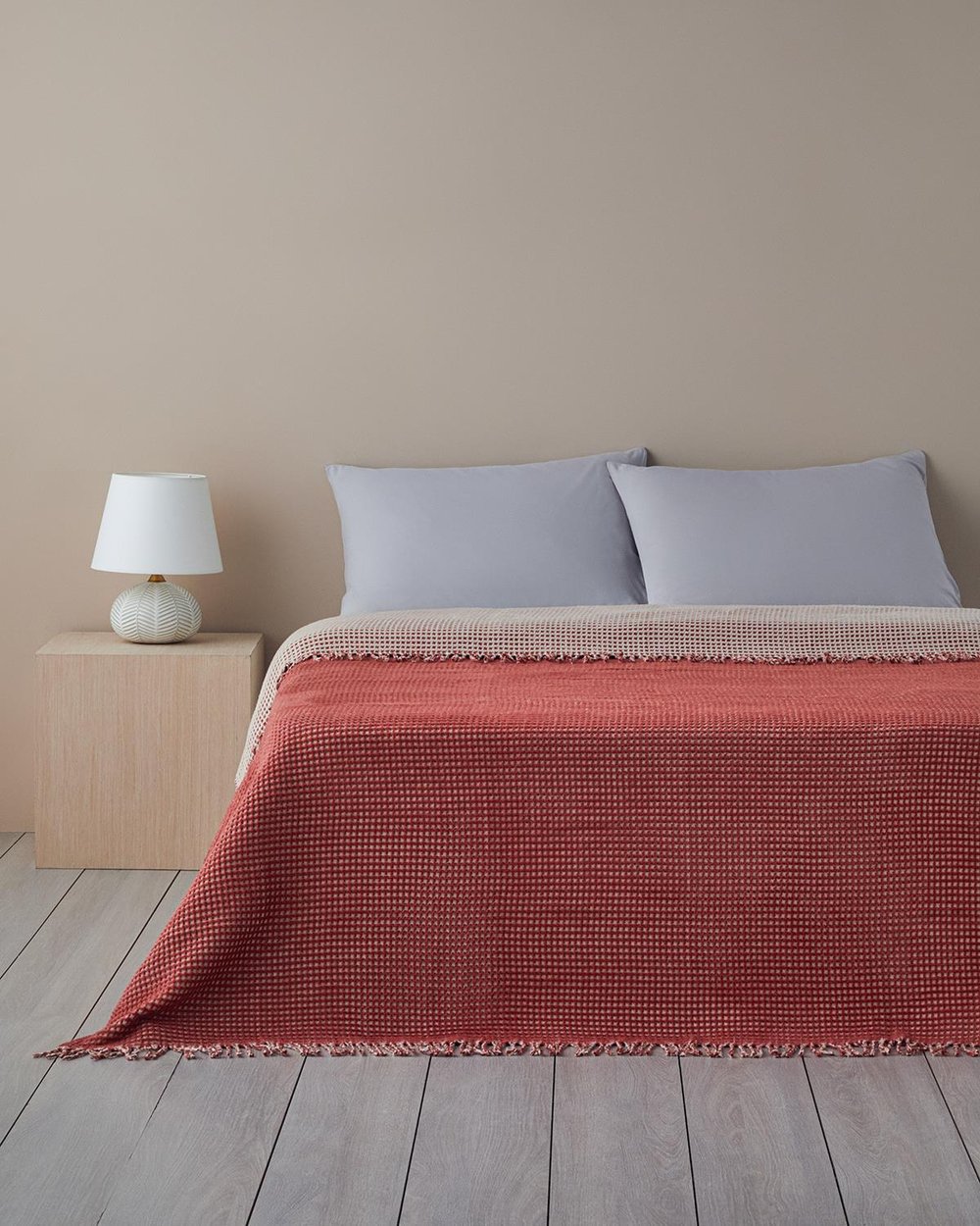 Plain Cu Bumbac Waffle Double Pătură 200x220 cm Bej - Teracota