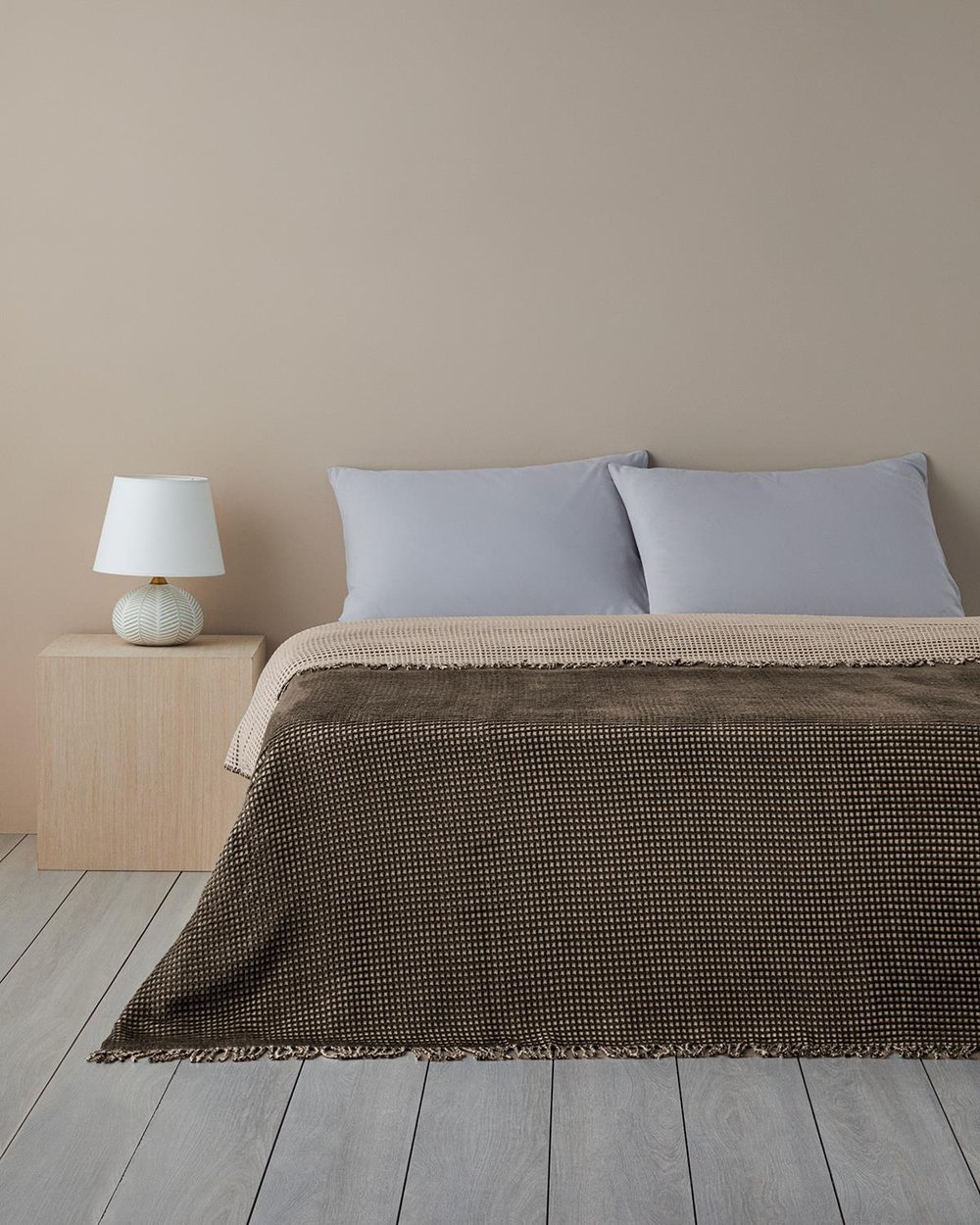 Plain Cu Bumbac Waffle Double Pătură 200x220 cm Antracit - Bej