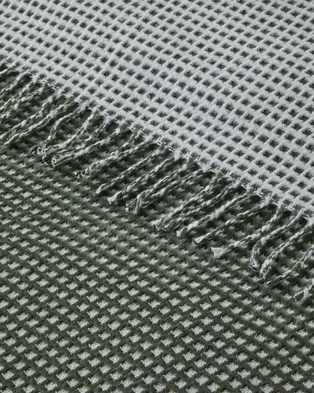 Plain Cu Bumbac Waffle Double Pătură 200x220 cm Verde - Crem