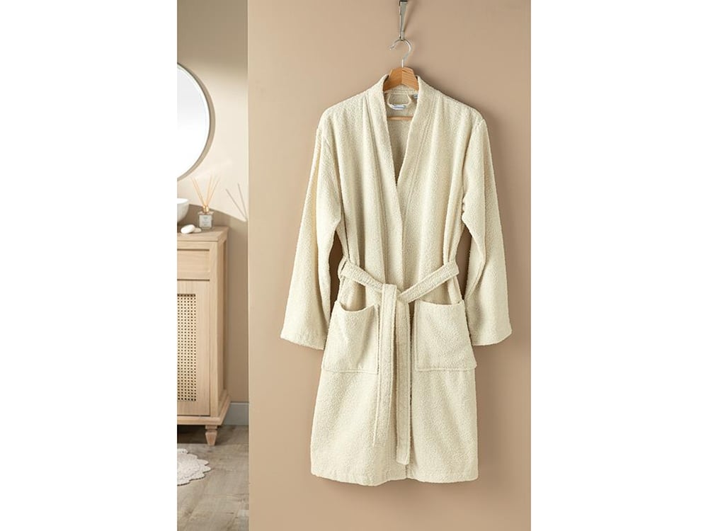 Halat de baie, Plain, bumbac, L-XL, crem
