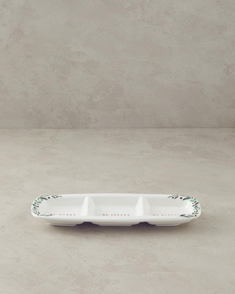 Platou servire aperitive cu 3 compartimente, Wonderful Year, ceramica, 31x11 cm, alb