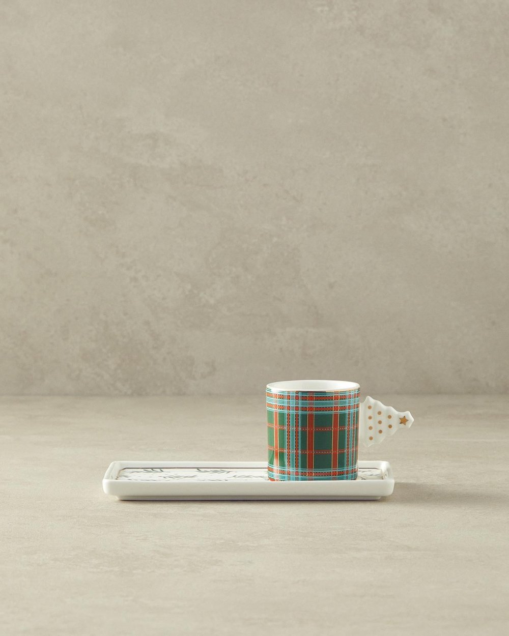 Pomul de Crăciun Porțelan New Bone China Cu Tavă Set De Cești De Cafea 80 ml Verde Închis