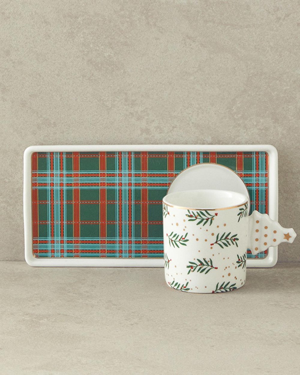 Pomul de Crăciun Porțelan New Bone China Cu Tavă Set De Cești De Cafea 80 ml Roșu
