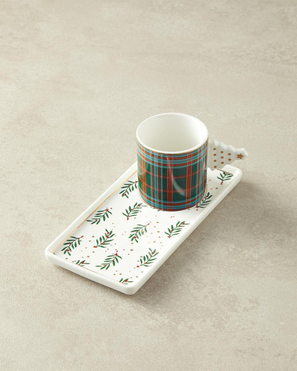Pomul de Crăciun Porțelan New Bone China Cu Tavă Set De Cești De Cafea 80 ml Verde Închis