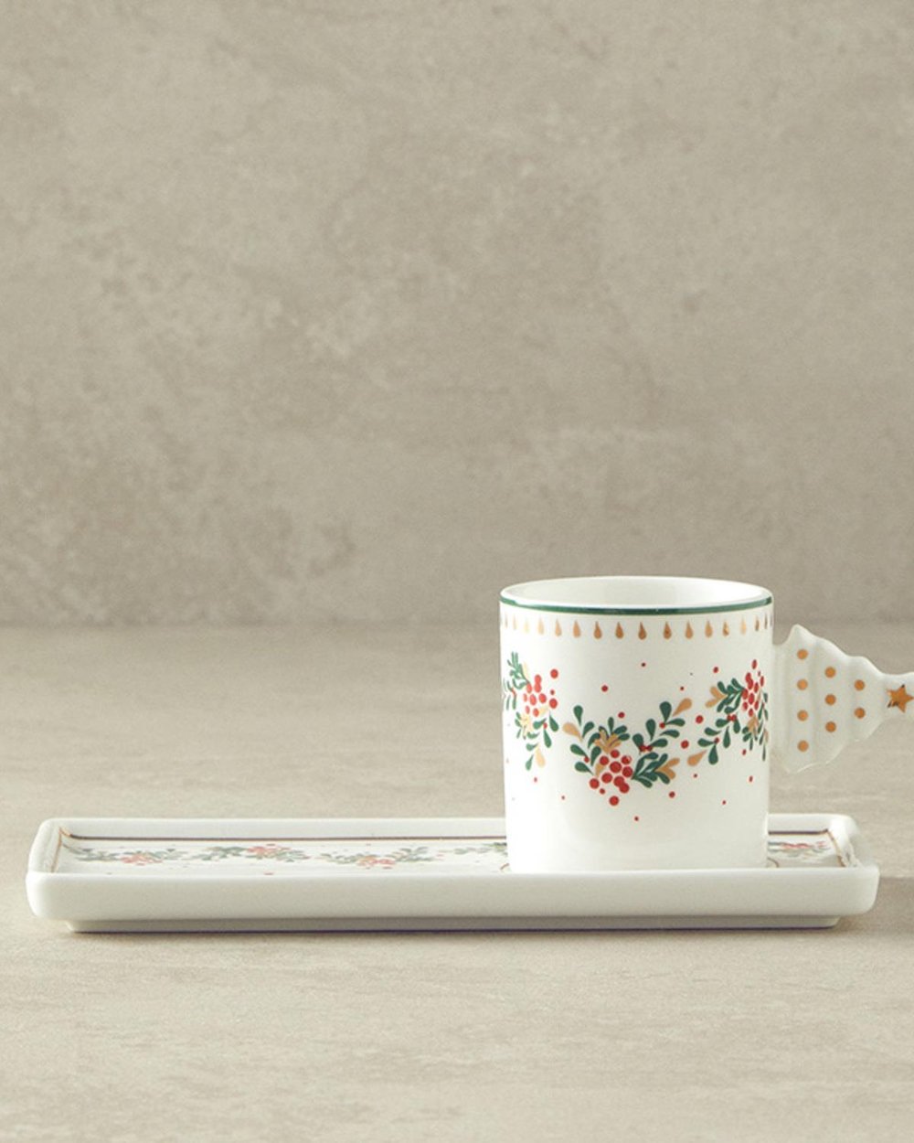 Pomul de Crăciun Porțelan New Bone China Cu Tavă Set De Cești De Cafea 80 ml Verde - Roșu