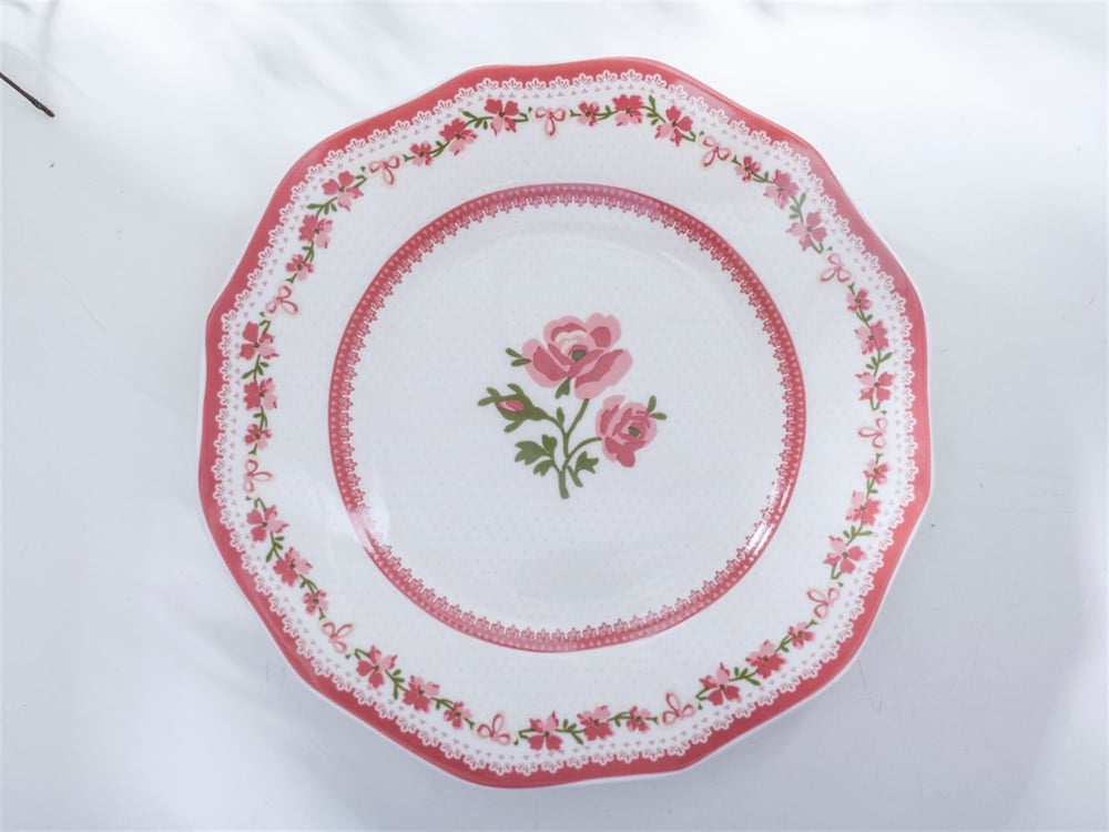 Rose Story Bone China 6 pcs Cake Plate . Pink