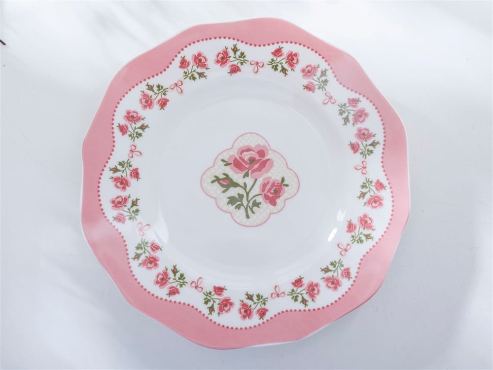 Rose Story Bone China 6 pcs Cake Plate . Pink