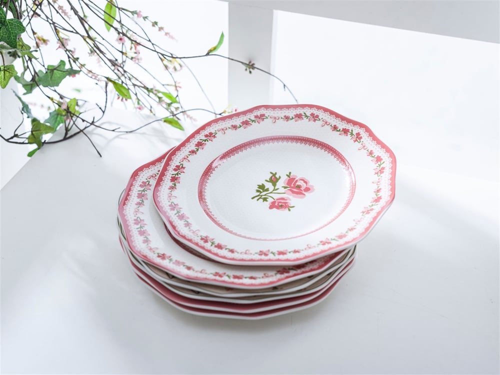 Rose Story Bone China 6 pcs Cake Plate . Pink