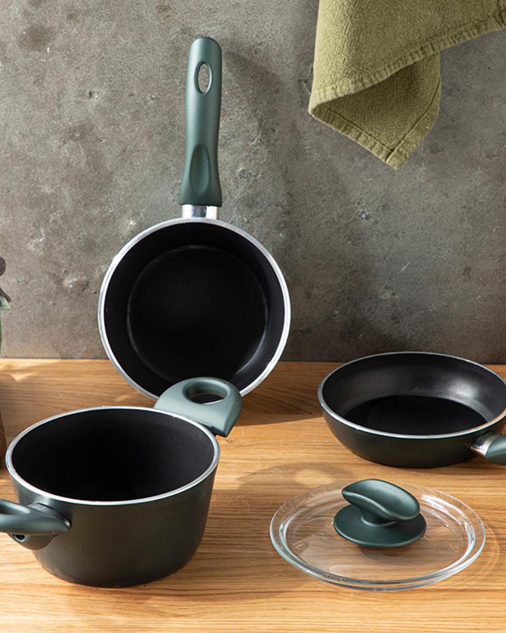 Pretty Granite Mini Size Cooking Set 14-14-14 cm Green